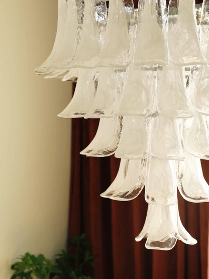 White Glass Petals Chandelier with Soft Illumination