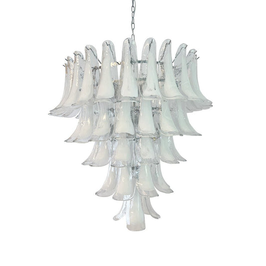 White Glass Petals Chandelier with Soft Illumination — front view