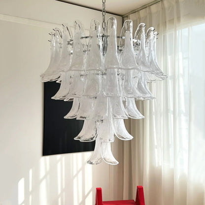 White Glass Petals Chandelier with Soft Illumination