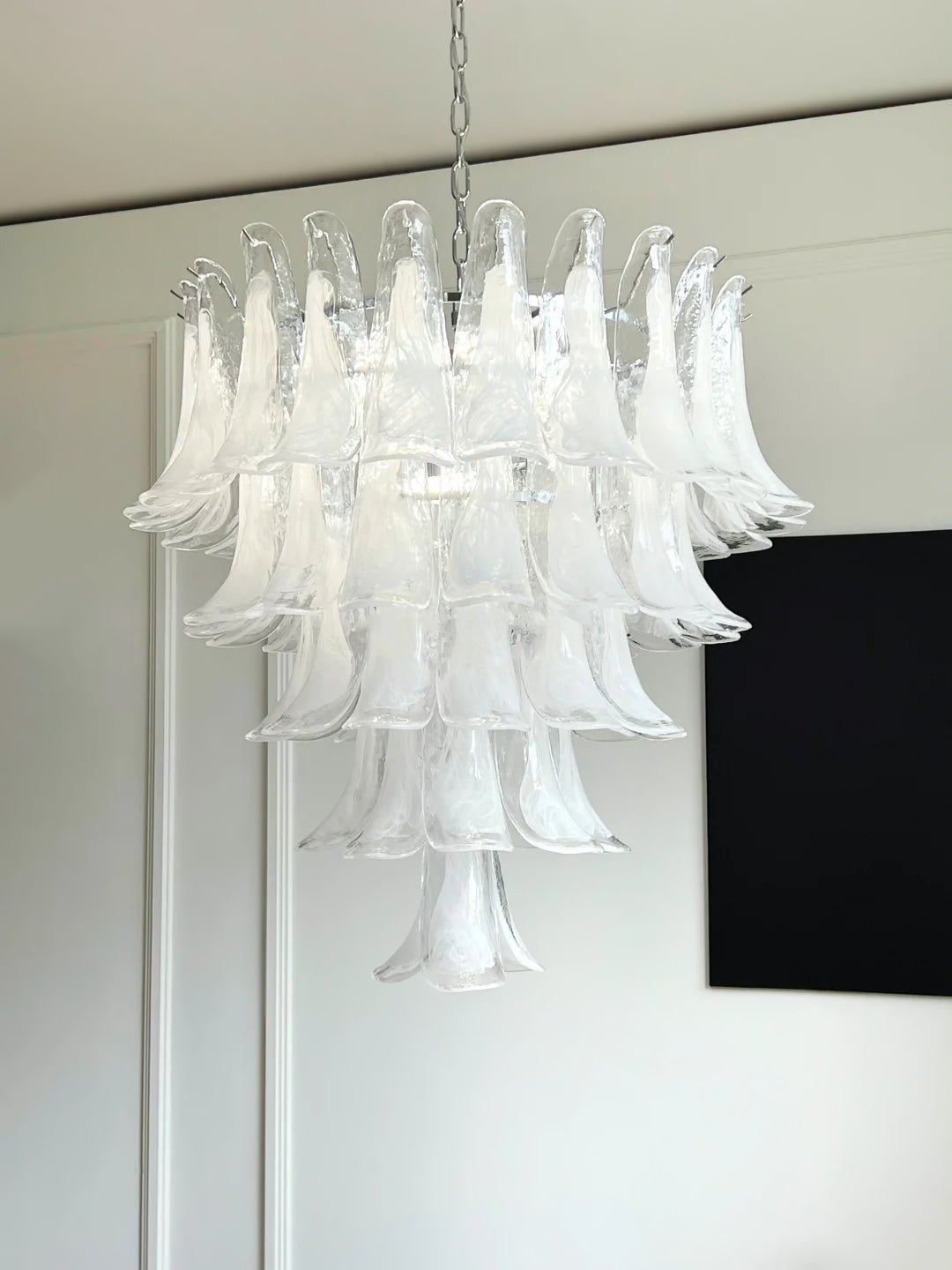 White Glass Petals Chandelier with Soft Illumination