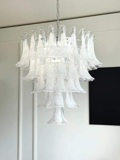 White Glass Petals Chandelier with Soft Illumination