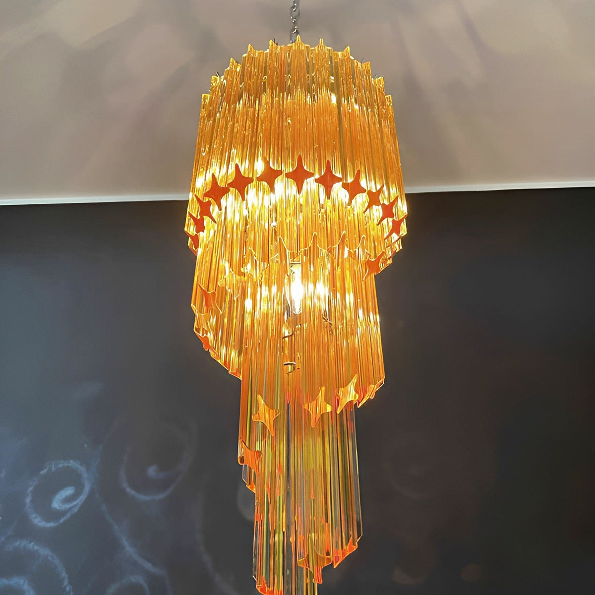 Spiral Prism Glass Chandelier with Adjustable Height