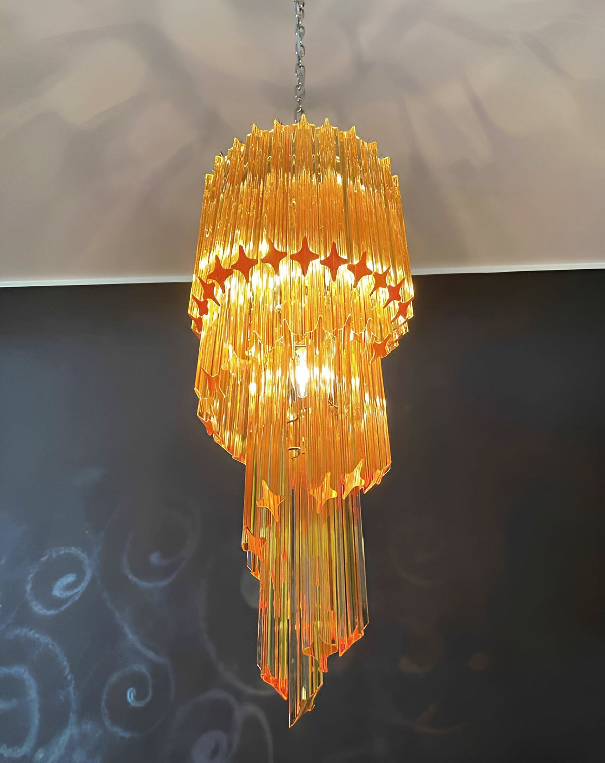 Spiral Prism Glass Chandelier with Adjustable Height