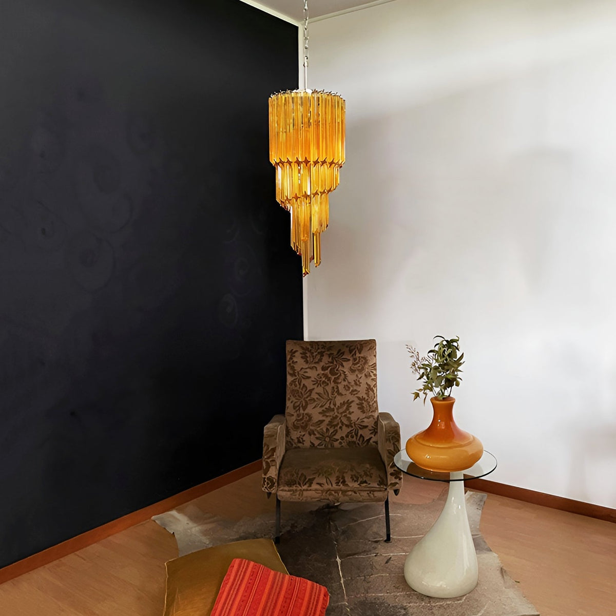 Spiral Prism Glass Chandelier with Adjustable Height
