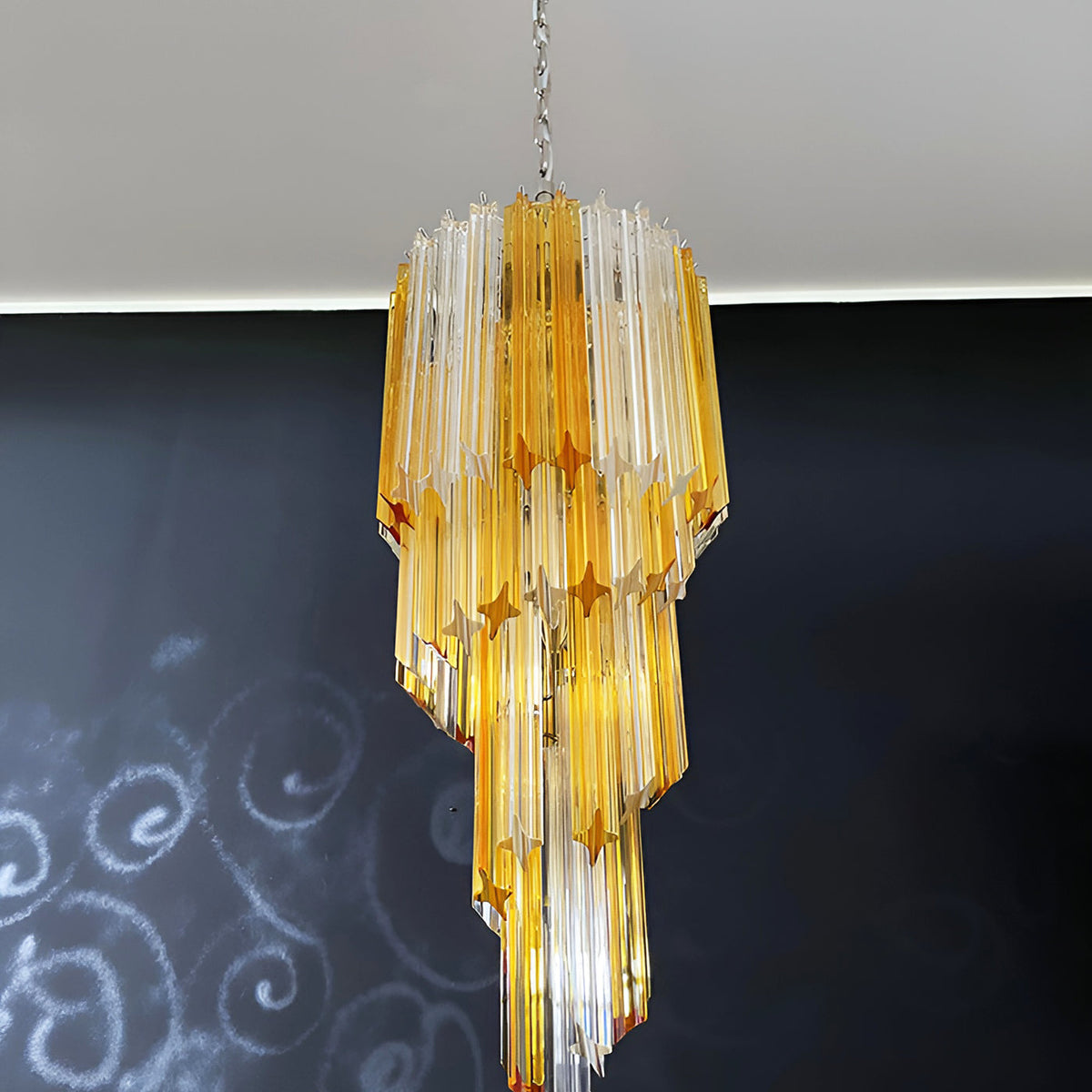 Spiral Prism Glass Chandelier with Adjustable Height