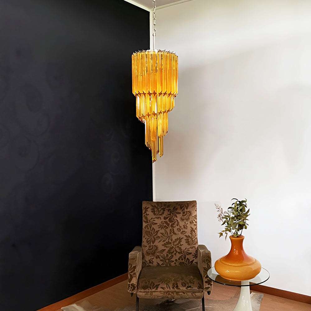 Spiral Prism Glass Chandelier with Adjustable Height