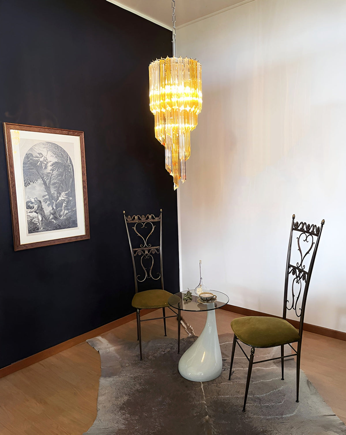 Spiral Prism Glass Chandelier with Adjustable Height
