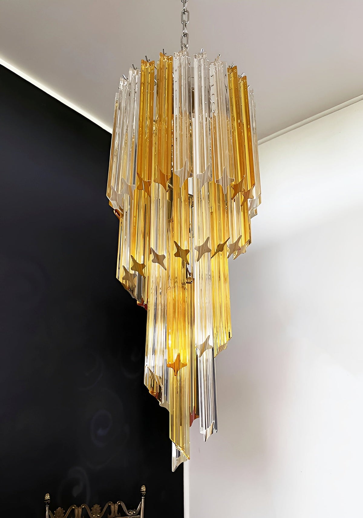 Spiral Prism Glass Chandelier with Adjustable Height