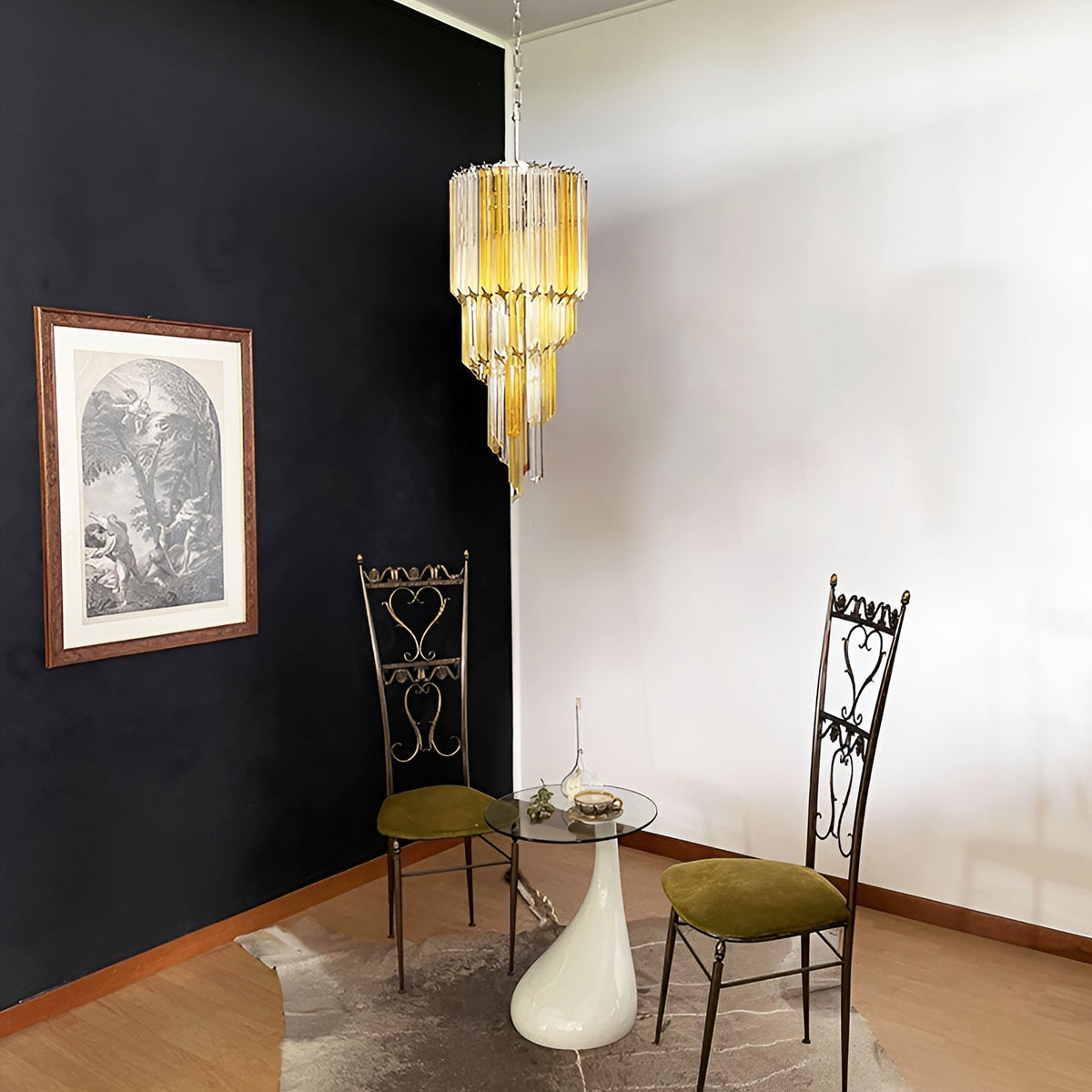 Spiral Prism Glass Chandelier with Adjustable Height