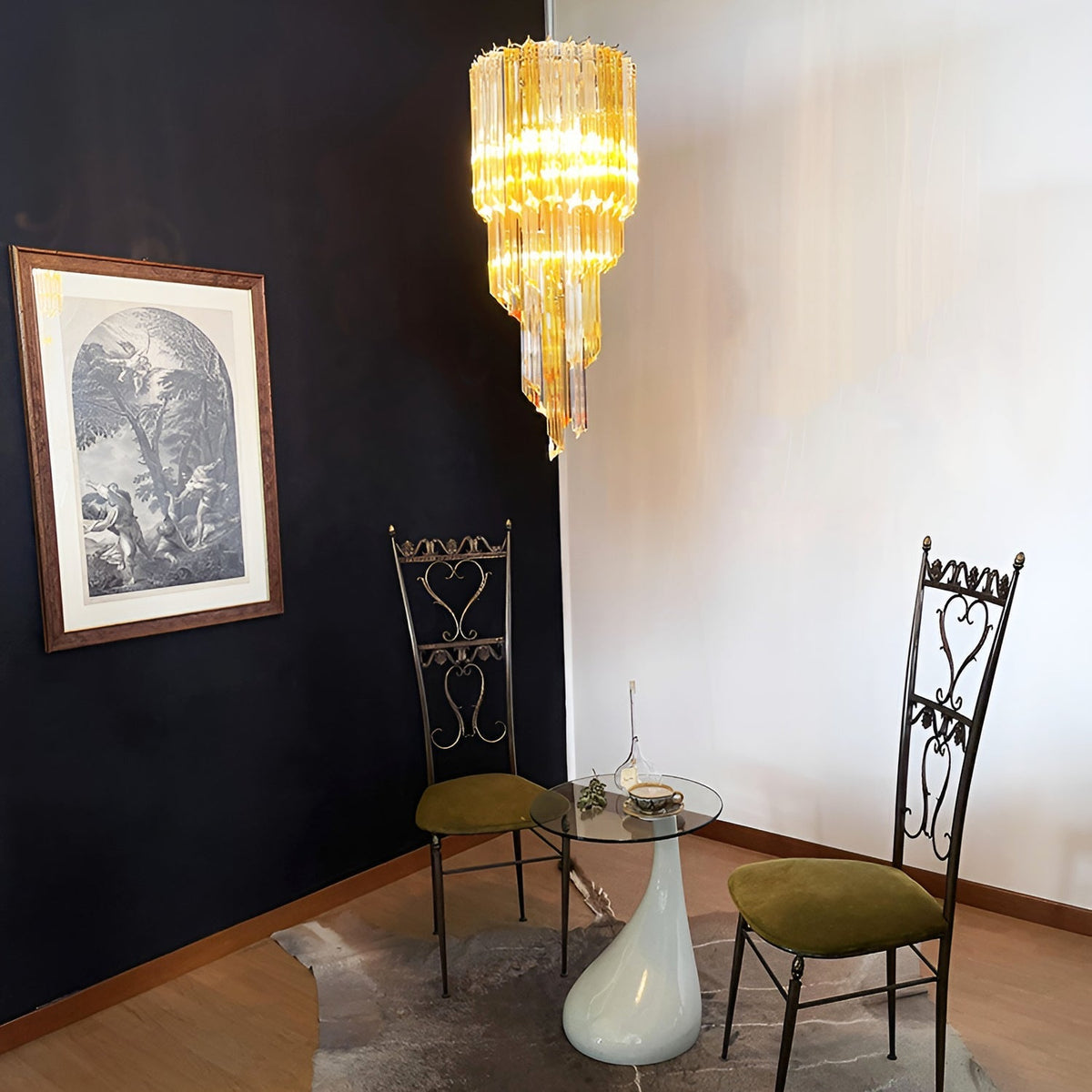 Spiral Prism Glass Chandelier with Adjustable Height