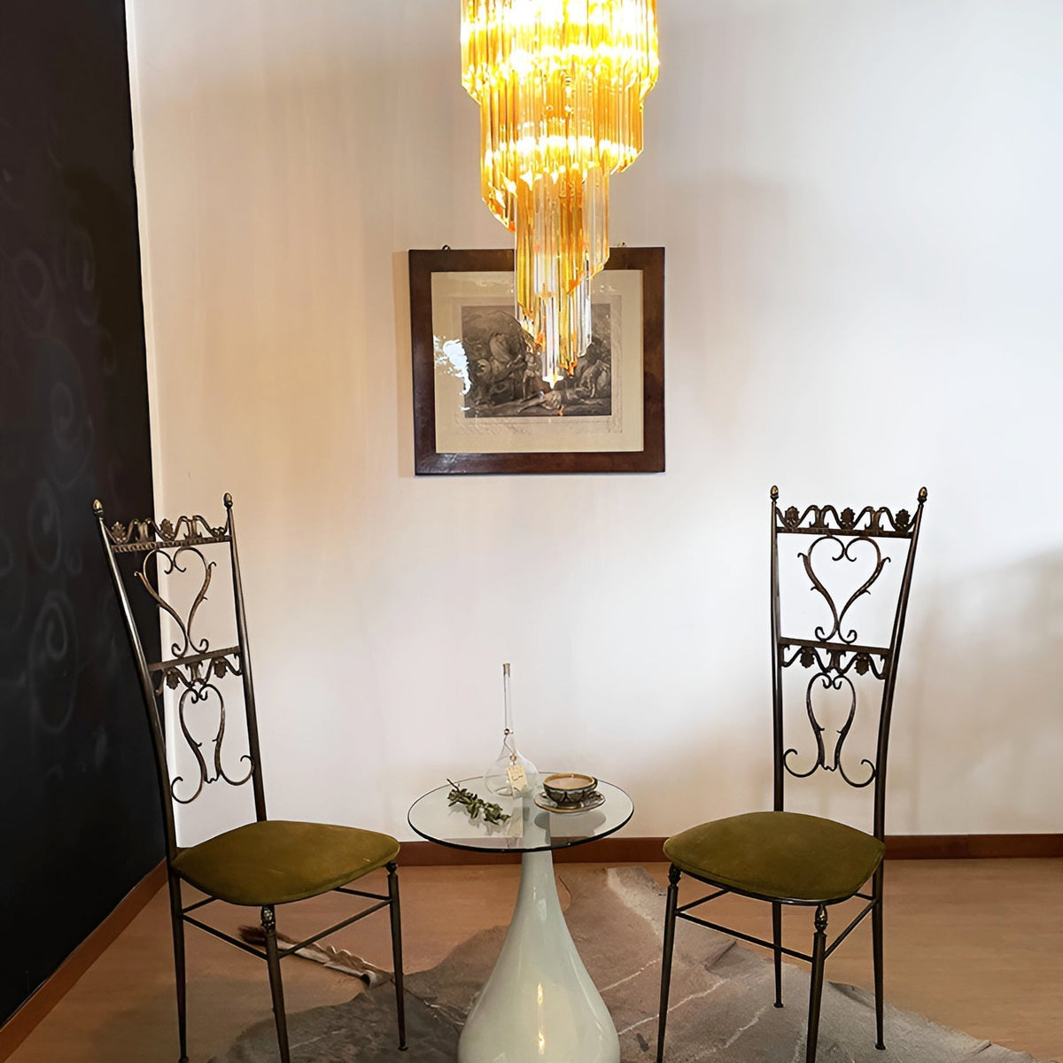 Spiral Prism Glass Chandelier with Adjustable Height