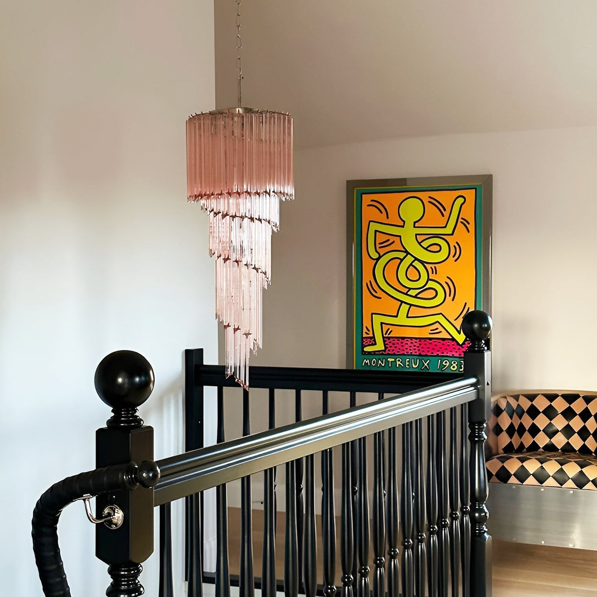 Spiral Prism Glass Chandelier with Adjustable Height