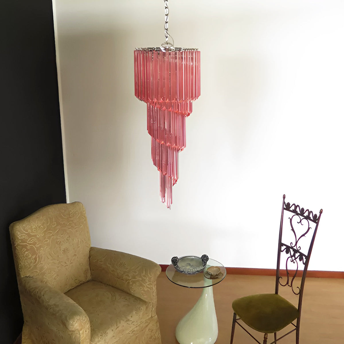 Spiral Prism Glass Chandelier with Adjustable Height