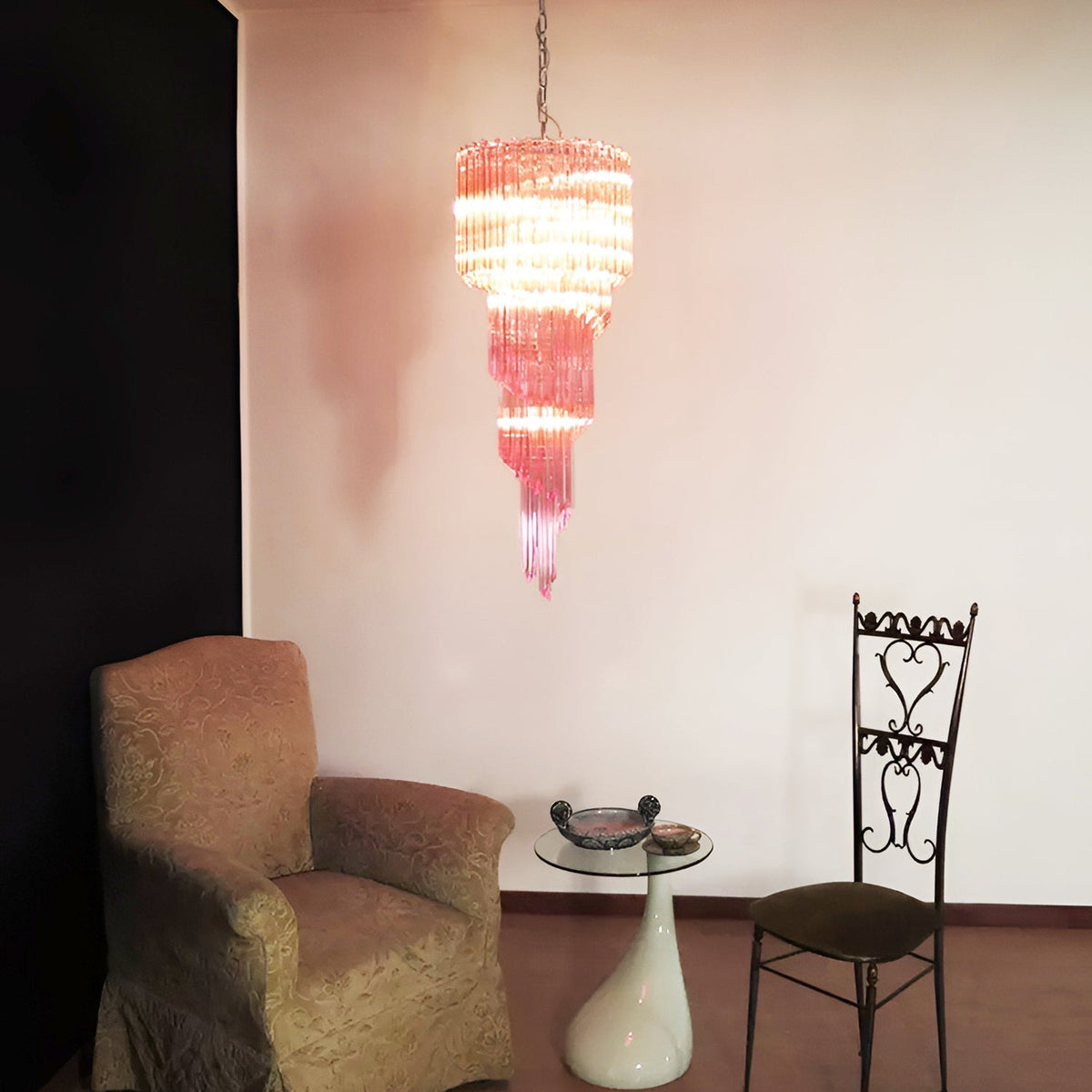 Spiral Prism Glass Chandelier with Adjustable Height
