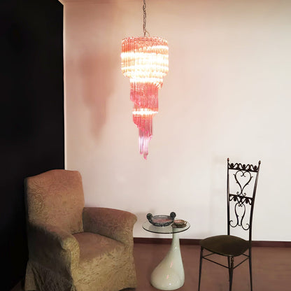 Spiral Prism Glass Chandelier with Adjustable Height