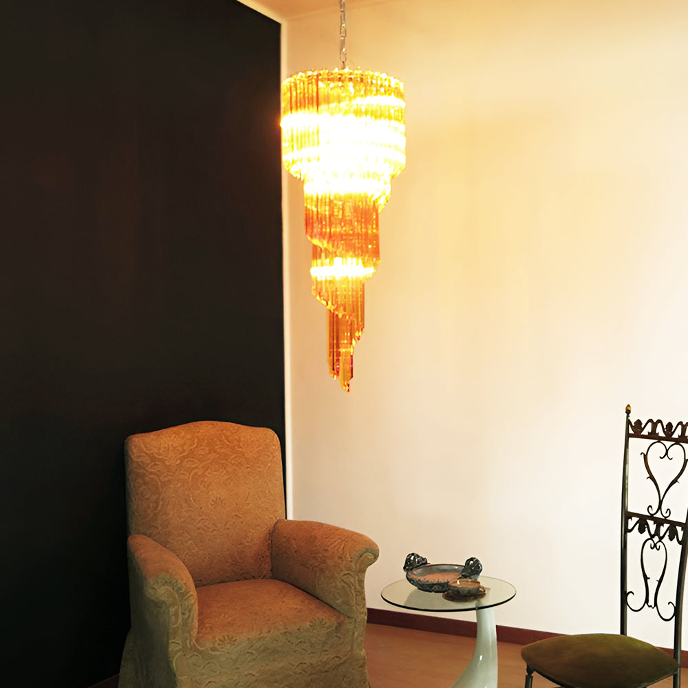 Spiral Prism Glass Chandelier with Adjustable Height