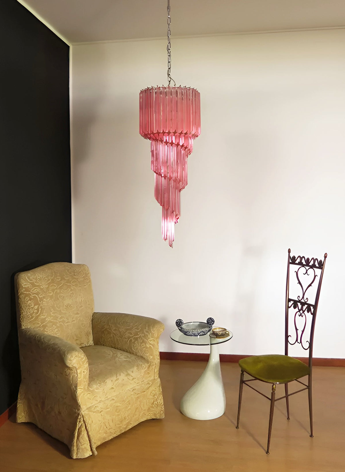Spiral Prism Glass Chandelier with Adjustable Height