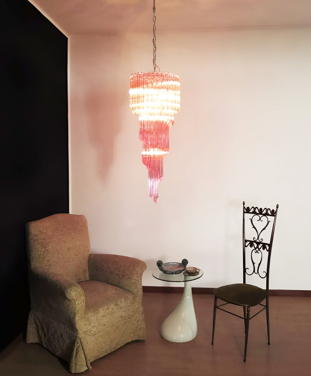 Spiral Prism Glass Chandelier with Adjustable Height