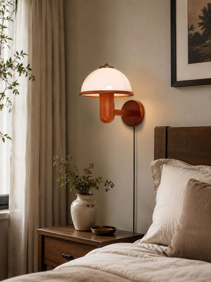 Mushroom-Shaped Wood Wall Lamp, Eco-Friendly — detail view