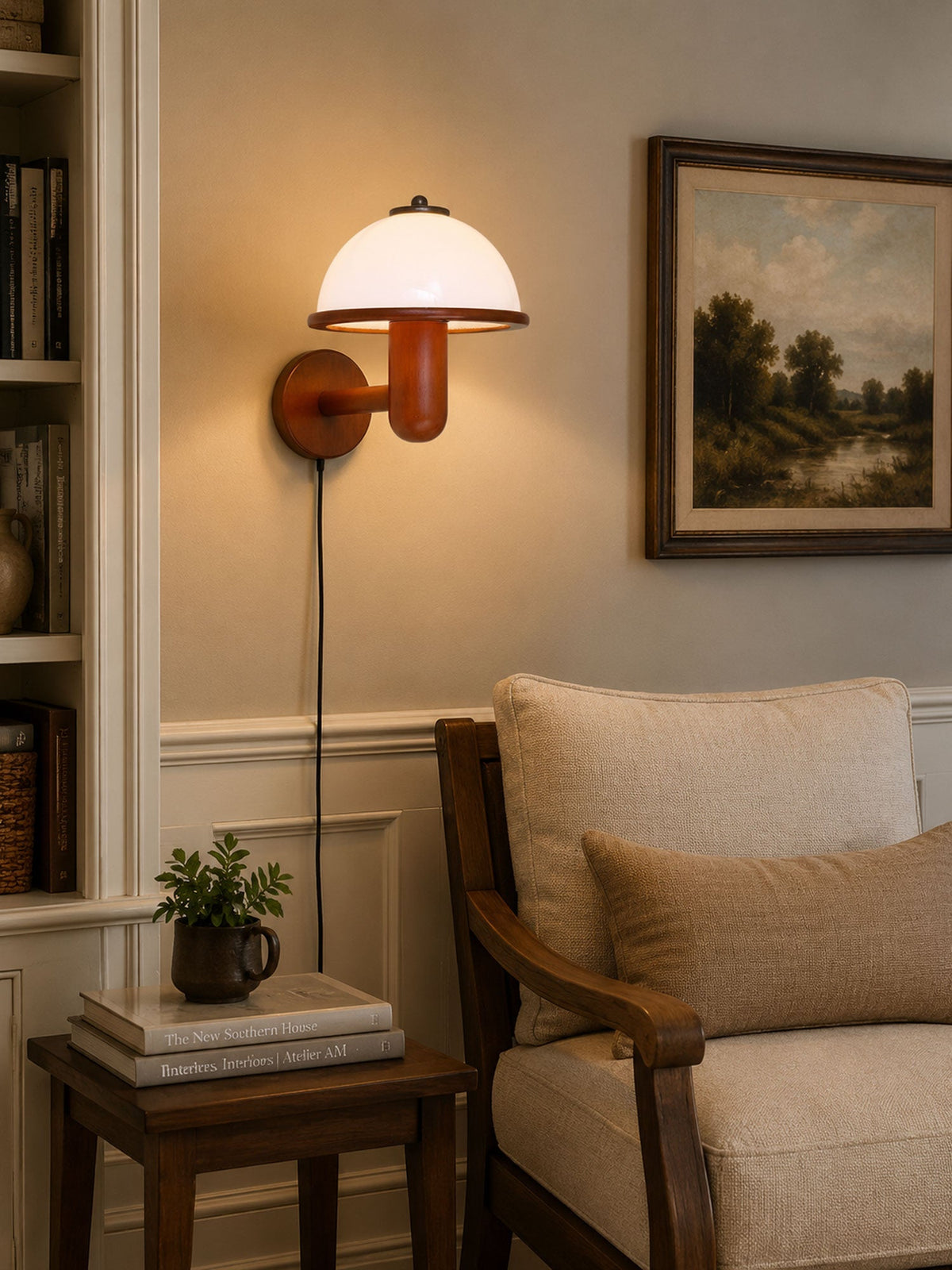Mushroom-Shaped Wood Wall Lamp, Eco-Friendly