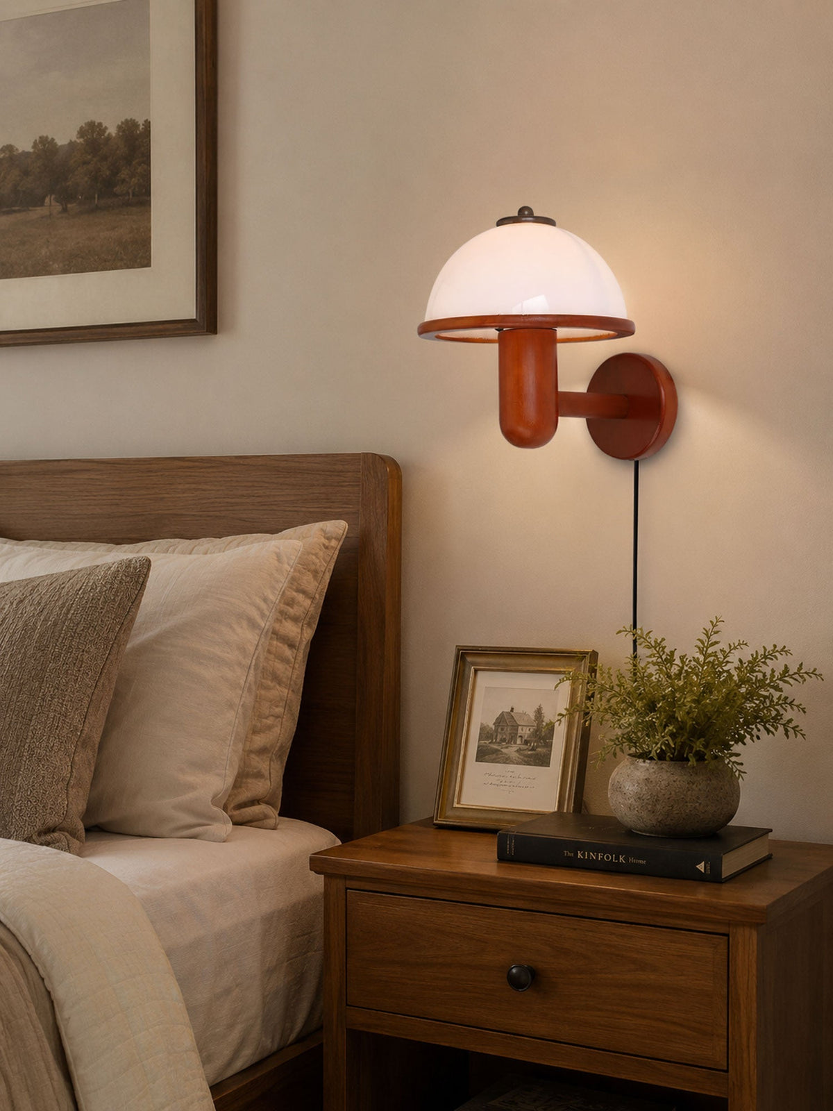 Mushroom-Shaped Wood Wall Lamp, Eco-Friendly