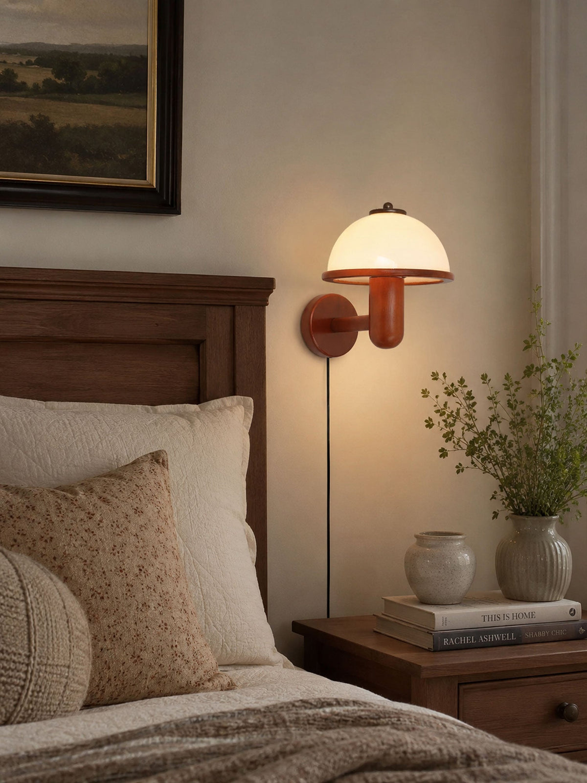 Mushroom-Shaped Wood Wall Lamp, Eco-Friendly — lifestyle view
