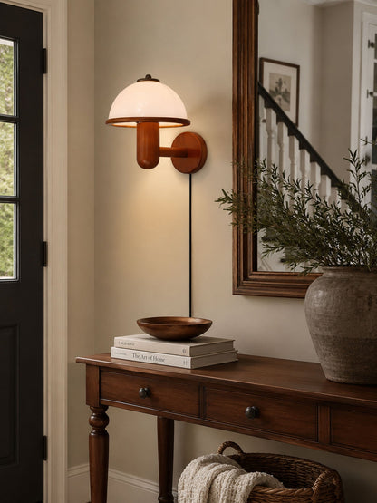 Mushroom-Shaped Wood Wall Lamp, Eco-Friendly — front view