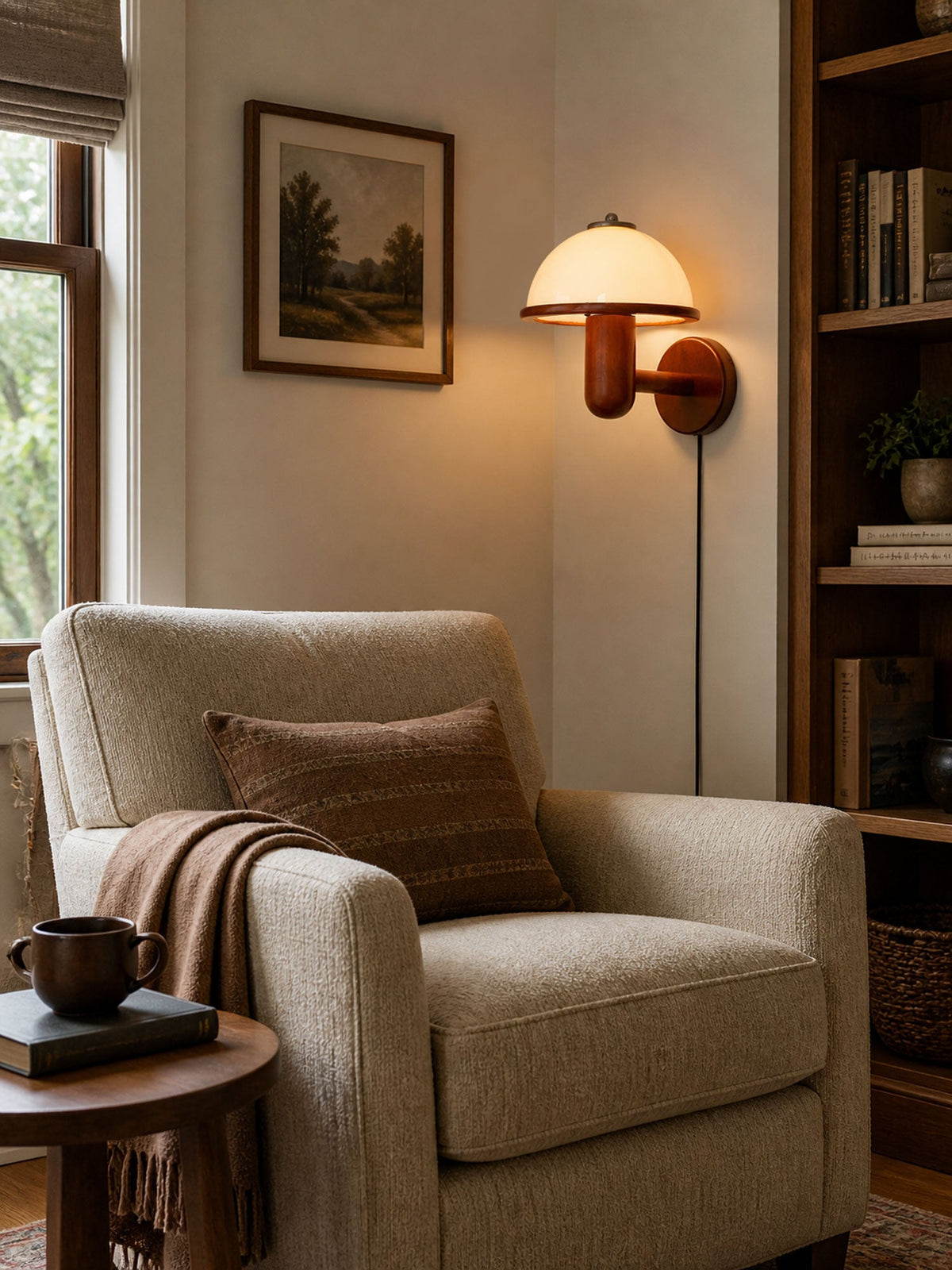 Mushroom-Shaped Wood Wall Lamp, Eco-Friendly