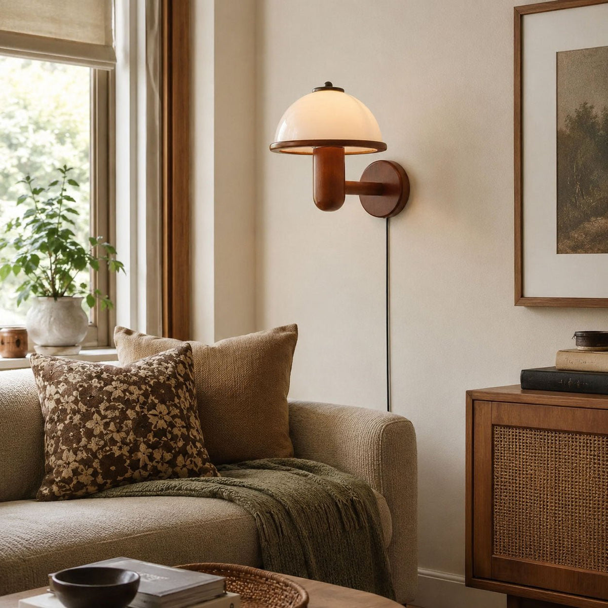 Mushroom-Shaped Wood Wall Lamp, Eco-Friendly