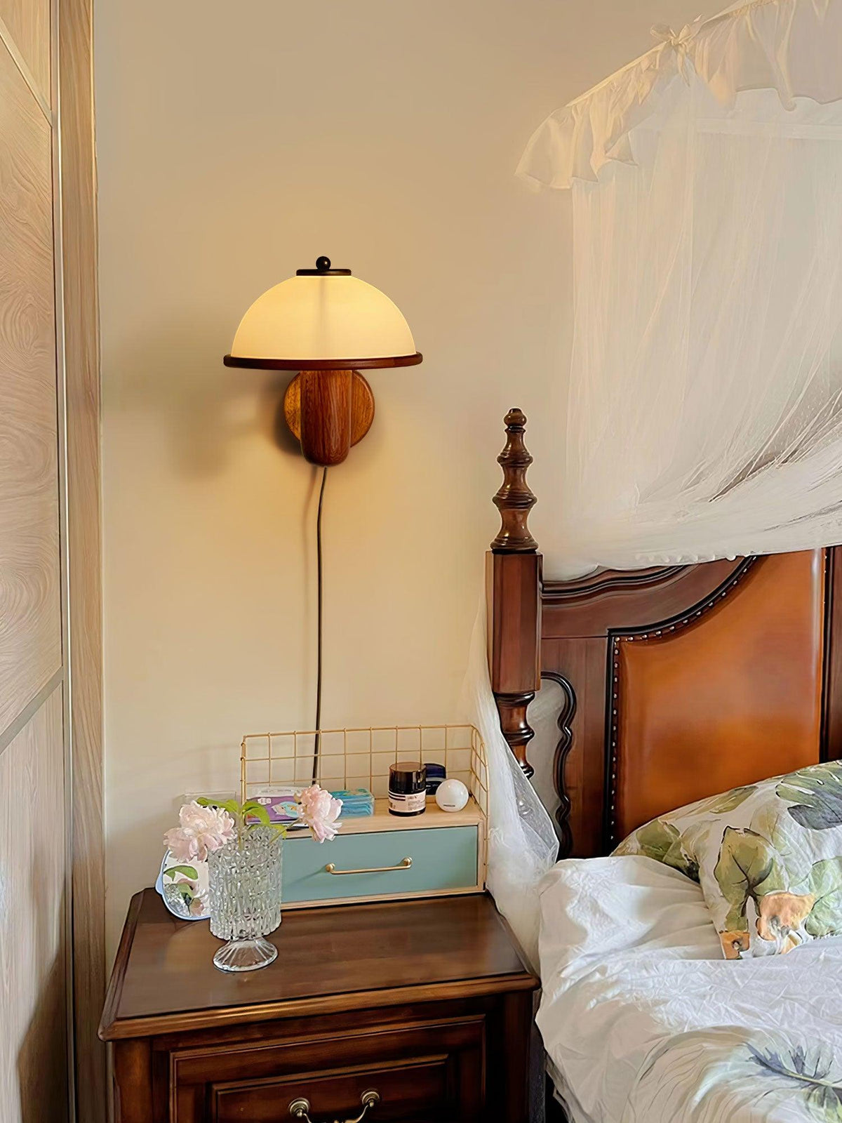 Mushroom-Shaped Wood Wall Lamp, Eco-Friendly