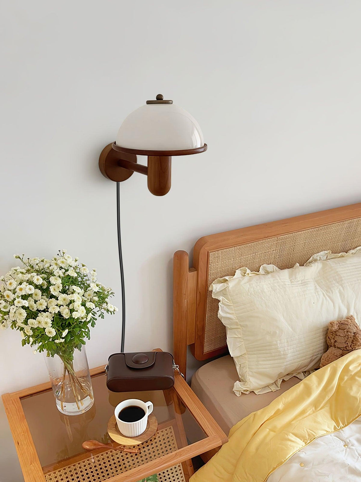 Mushroom-Shaped Wood Wall Lamp, Eco-Friendly