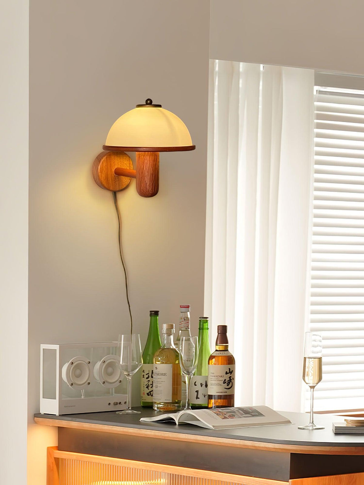Mushroom-Shaped Wood Wall Lamp, Eco-Friendly
