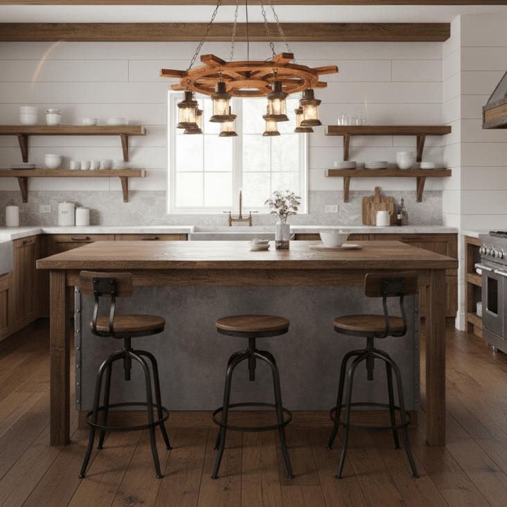 Nautical Industrial Wooden Chandelier with LED Compatibility — alternate angle