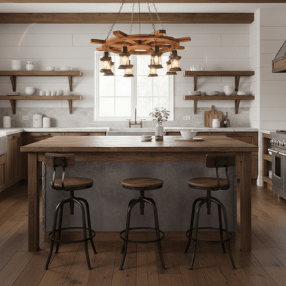 Nautical Industrial Wooden Chandelier with LED Compatibility — alternate angle