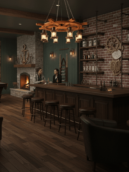 Nautical Industrial Style Wooden Chandelier Position 12