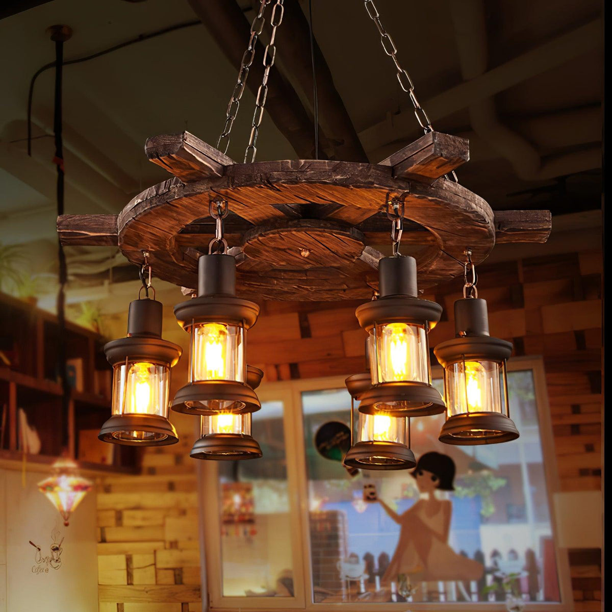 Nautical Industrial Wooden Chandelier with LED Compatibility — lifestyle view