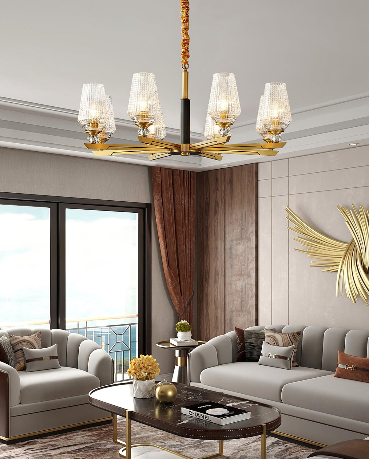 Brass Chandelier with Dimmable Lighting