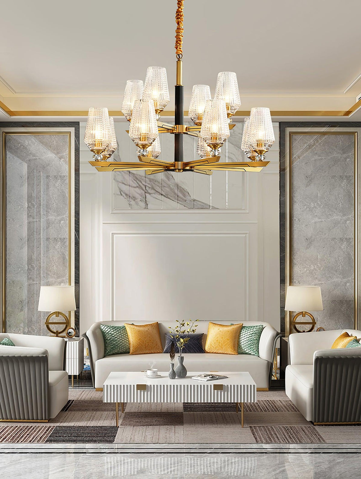 Brass Chandelier with Dimmable Lighting