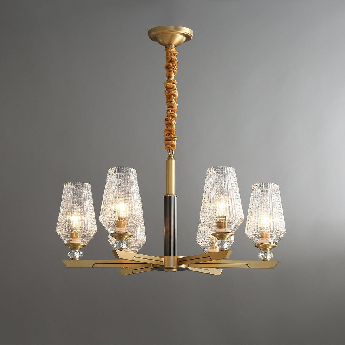 Brass Chandelier with Dimmable Lighting — front view