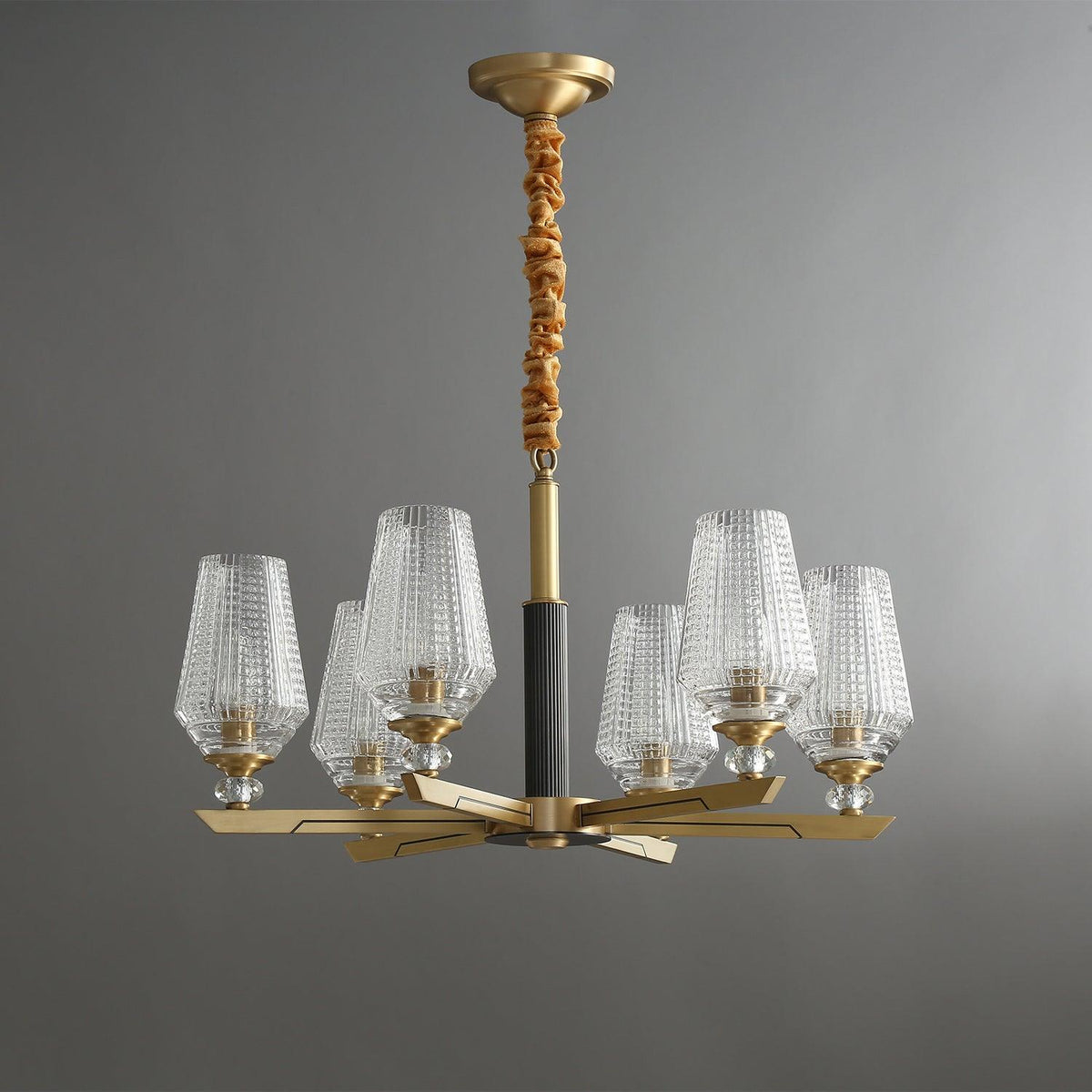Brass Chandelier with Dimmable Lighting — front view