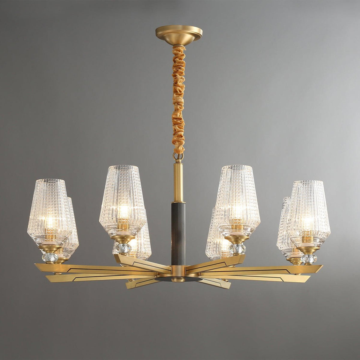 Brass Chandelier with Dimmable Lighting — side view