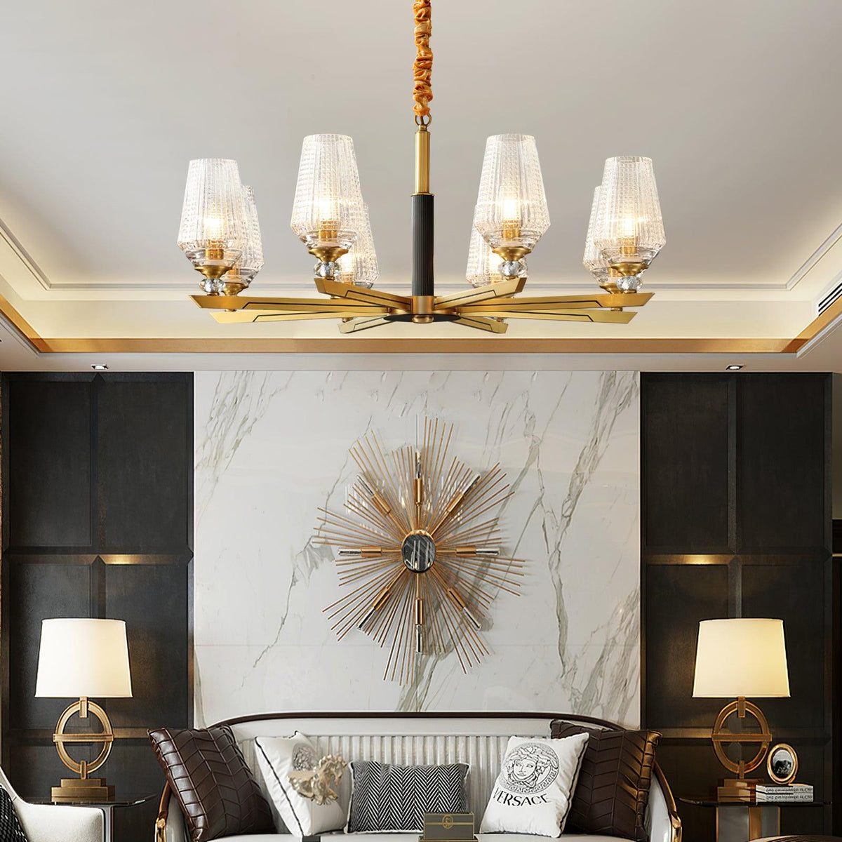 Brass Chandelier with Dimmable Lighting — lifestyle view