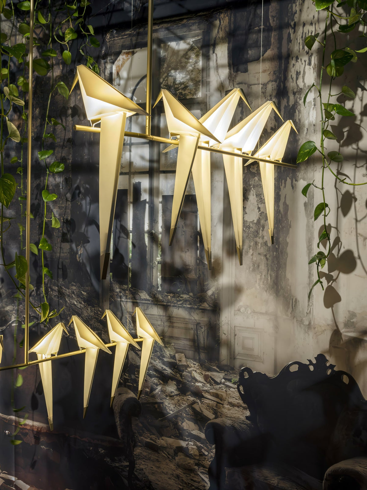 Paper Crane LED Chandelier with Warm Light