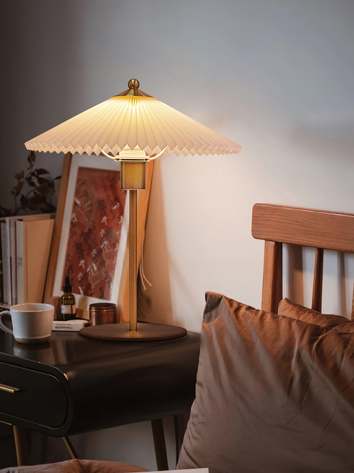 Pleated Table Lamp, Gold Finish