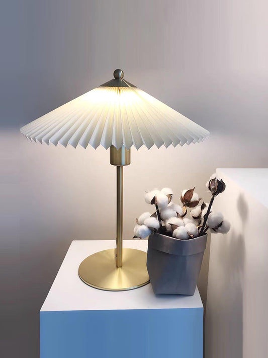 Pleated Table Lamp, Gold Finish — front view