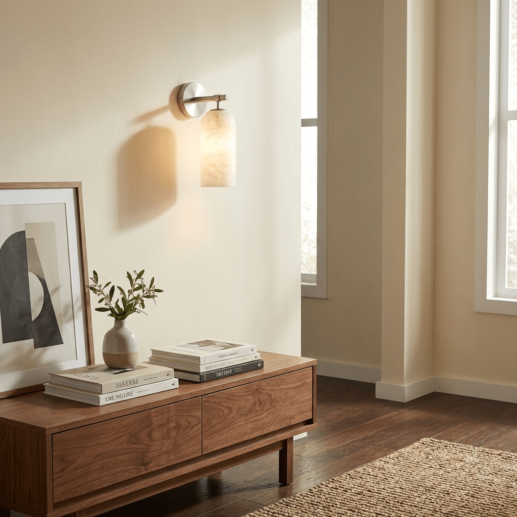 Pillar Alabaster Wall Sconce, Soft Ambient Light