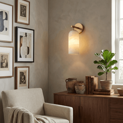 Pillar Alabaster Wall Sconce, Soft Ambient Light