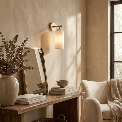 Pillar Alabaster Wall Sconce, Soft Ambient Light