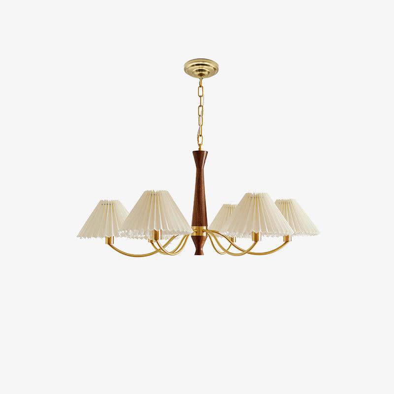 Pleated Walnut Chandelier with Soft Lighting - GPM