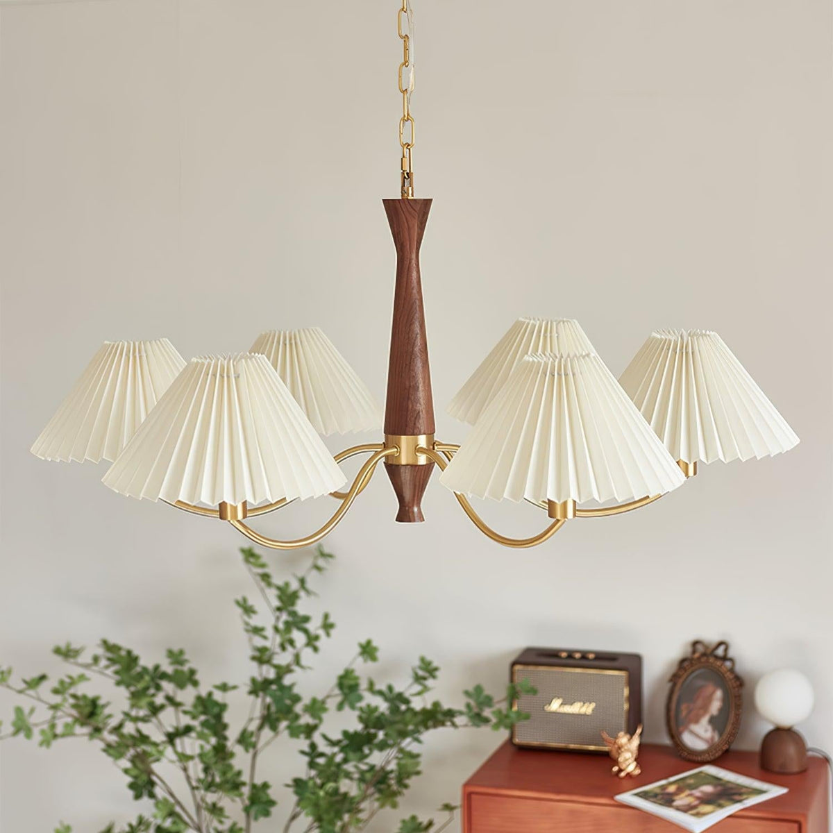 Pleated Walnut Chandelier with Soft Lighting - GPM